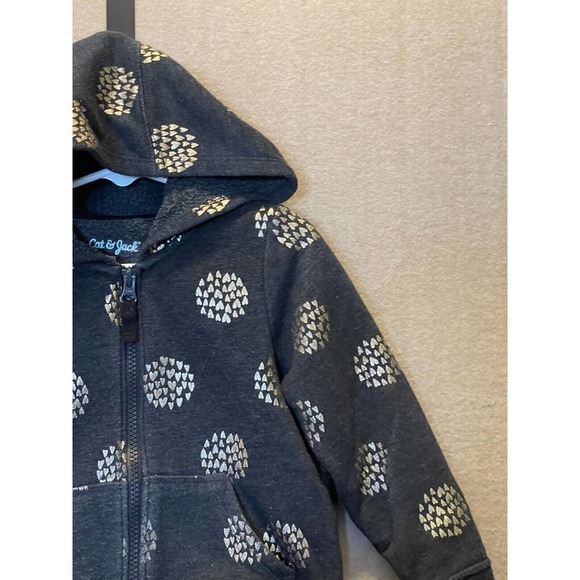 Cat & Jack Jacket Girl's 3T Blue Hooded with Hearts - Picture 4 of 11